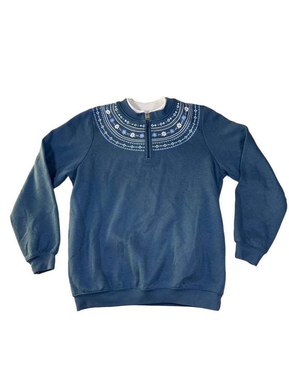 Blair Blue Quarter Zip Sweatshirt Nordic Pattern Pullover Size M